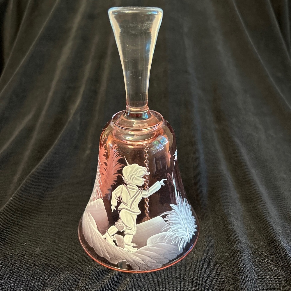 Mary Gregory handpainted cranberry glass bell, 6" tall